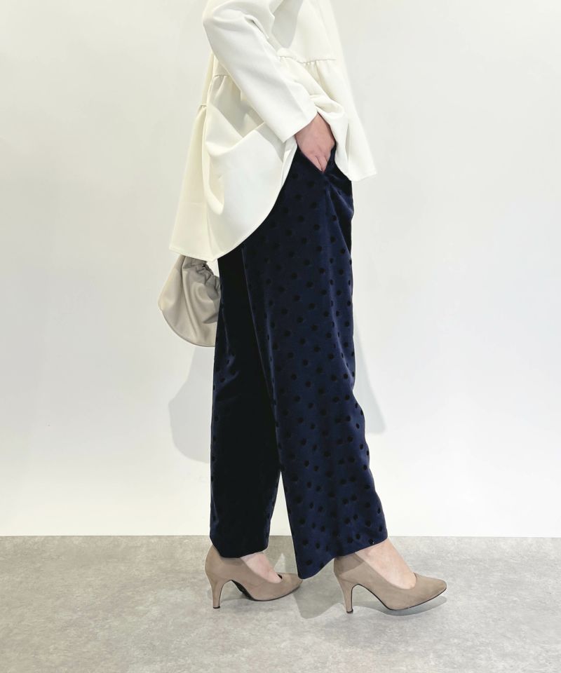 [RuNaKiHu]ドット ピンタック パンツ(2color)_over fit セール】フロッキードットピンタックパンツ（スラックス）｜itto