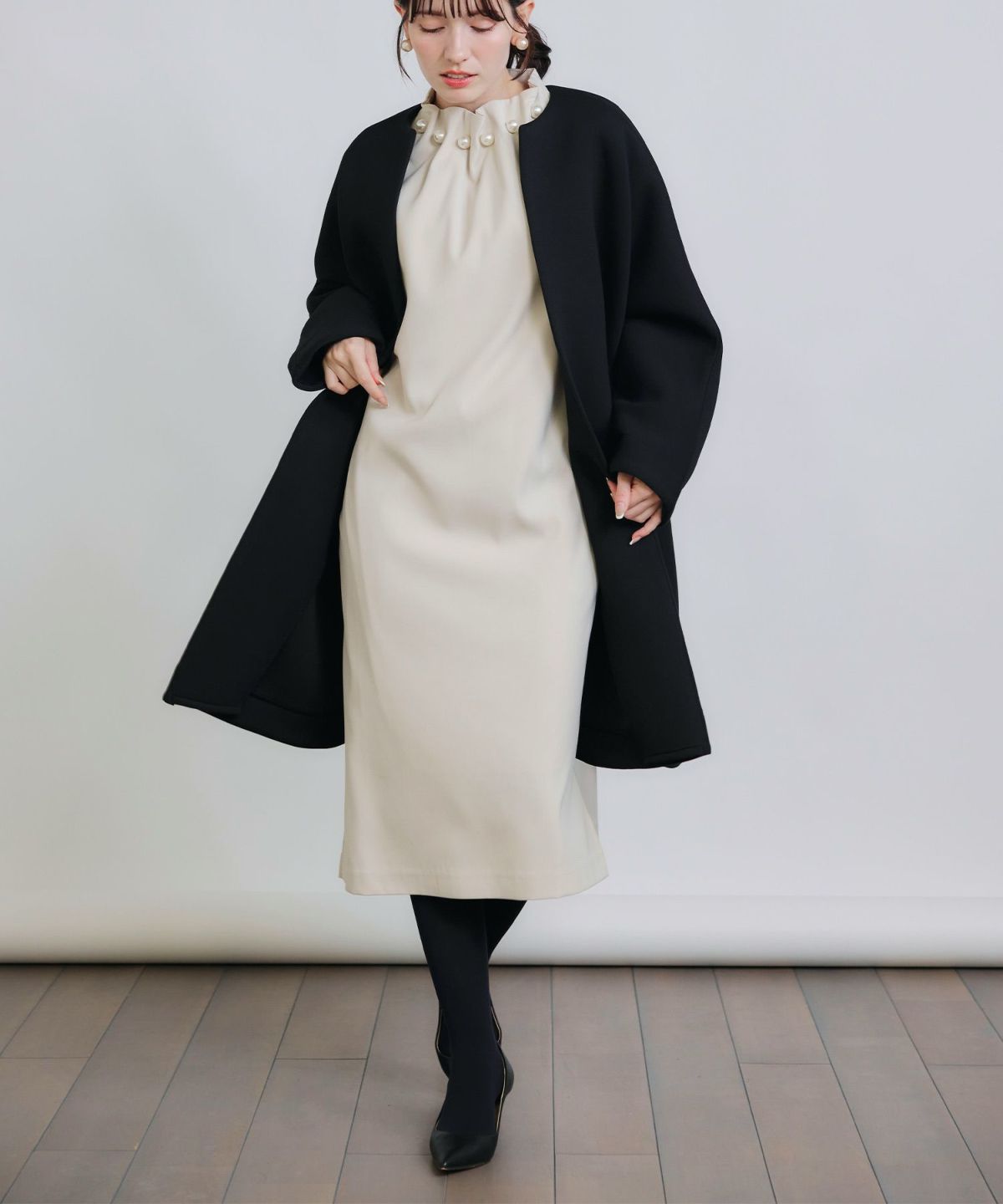 model：H155　着用サイズ：M　ベージュ