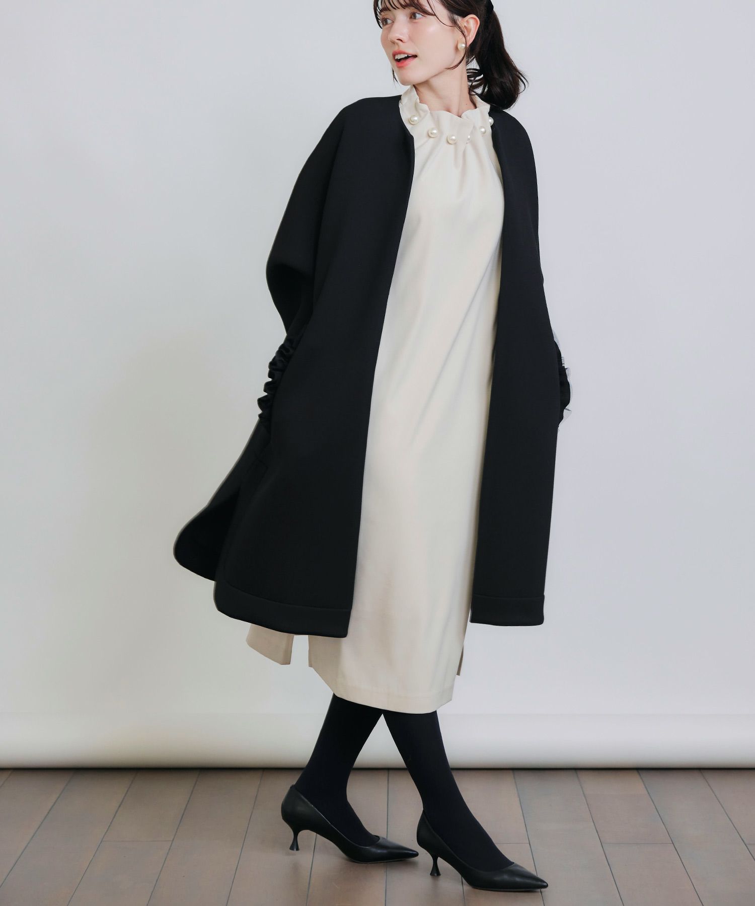 model：H155　着用サイズ：M　ベージュ