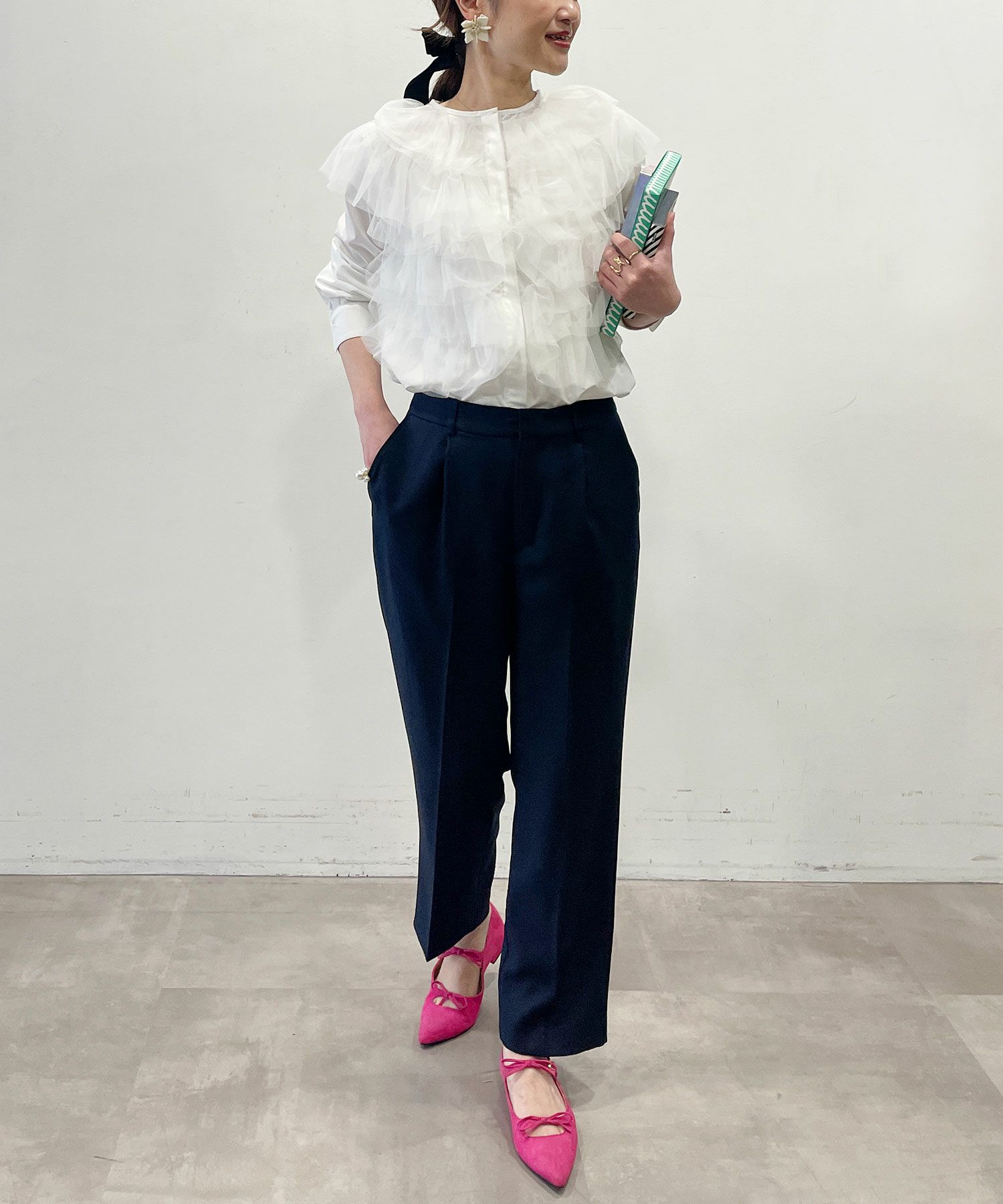 model：164cm　着用サイズ：L　ネイビー
