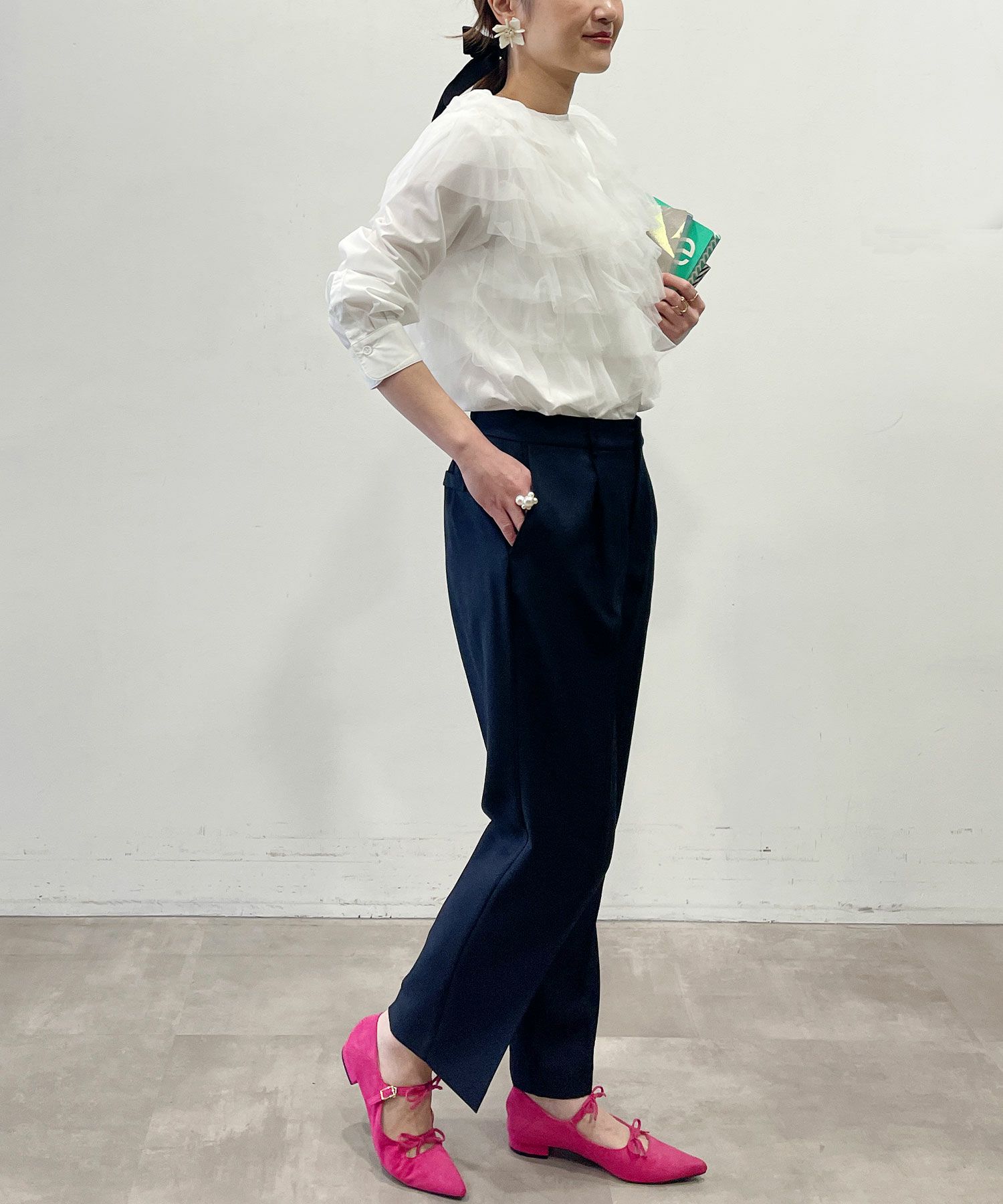 model：164cm　着用サイズ：L　ネイビー