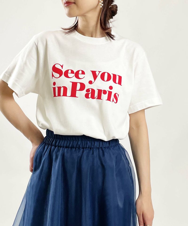 フロッキーロゴプリントTシャツ”See you in Paris