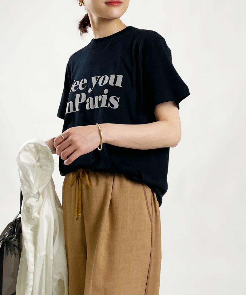 フロッキーロゴプリントTシャツ”See you in Paris