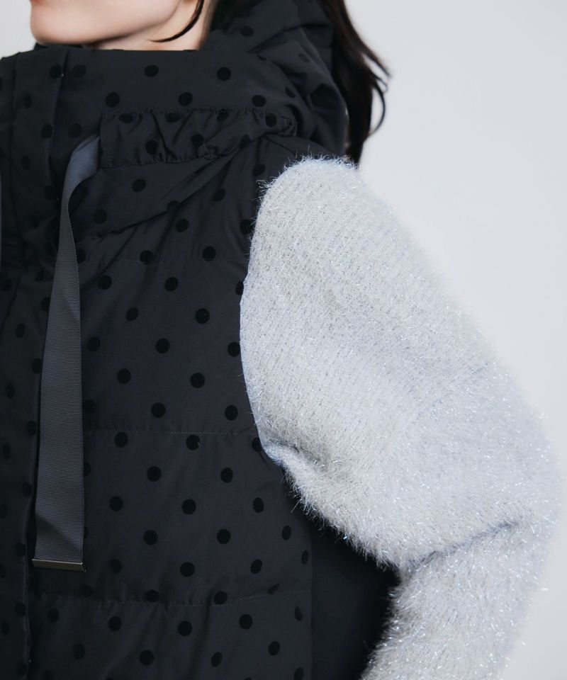 ダンボール切り替えフロッキードットロングダウンベスト | PICCIN