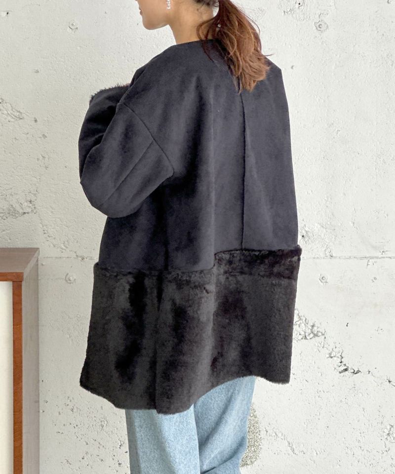 フェイクムートン スエード 裾切り替えハーフコート | PICCIN