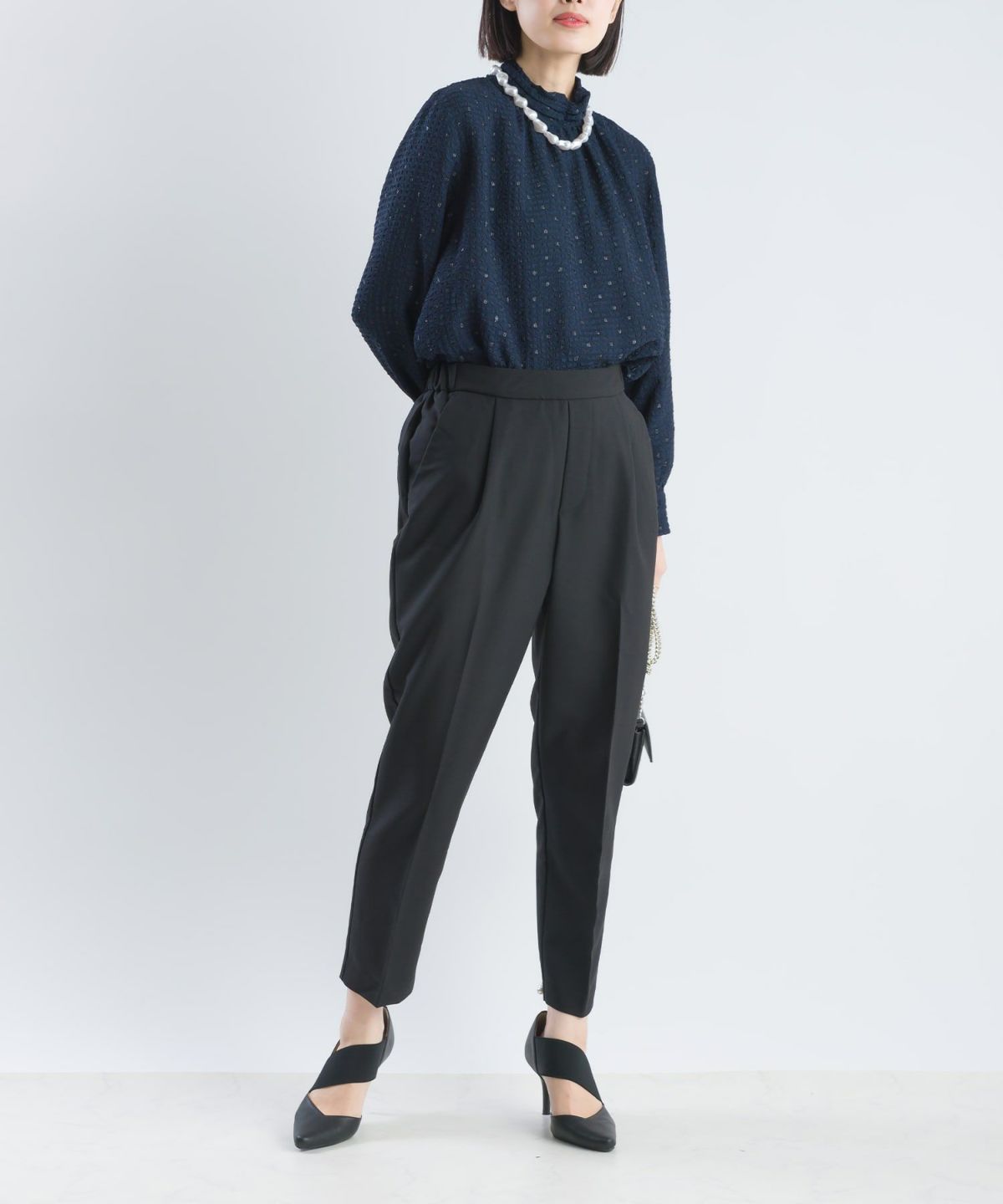 model：162cm　着用サイズ：M　ネイビー