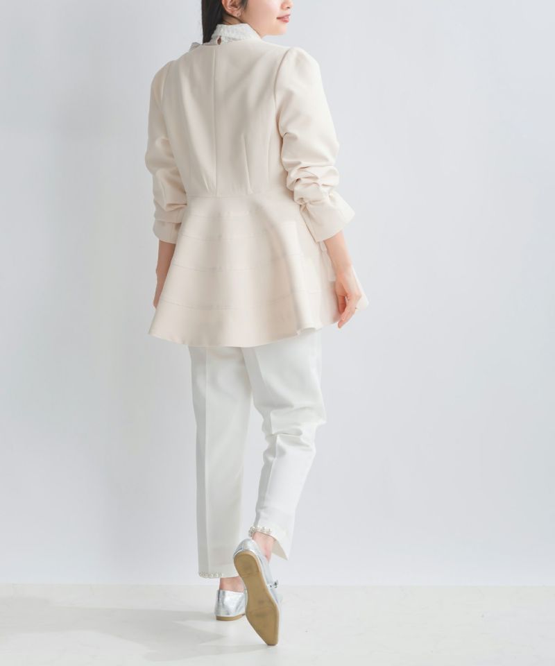 Fitmore♡ パールボタンギャザーペプラムジャケット(ブラック) 最新 パールボタンギャザーペプラムジャケット【宅配便】 | Fit