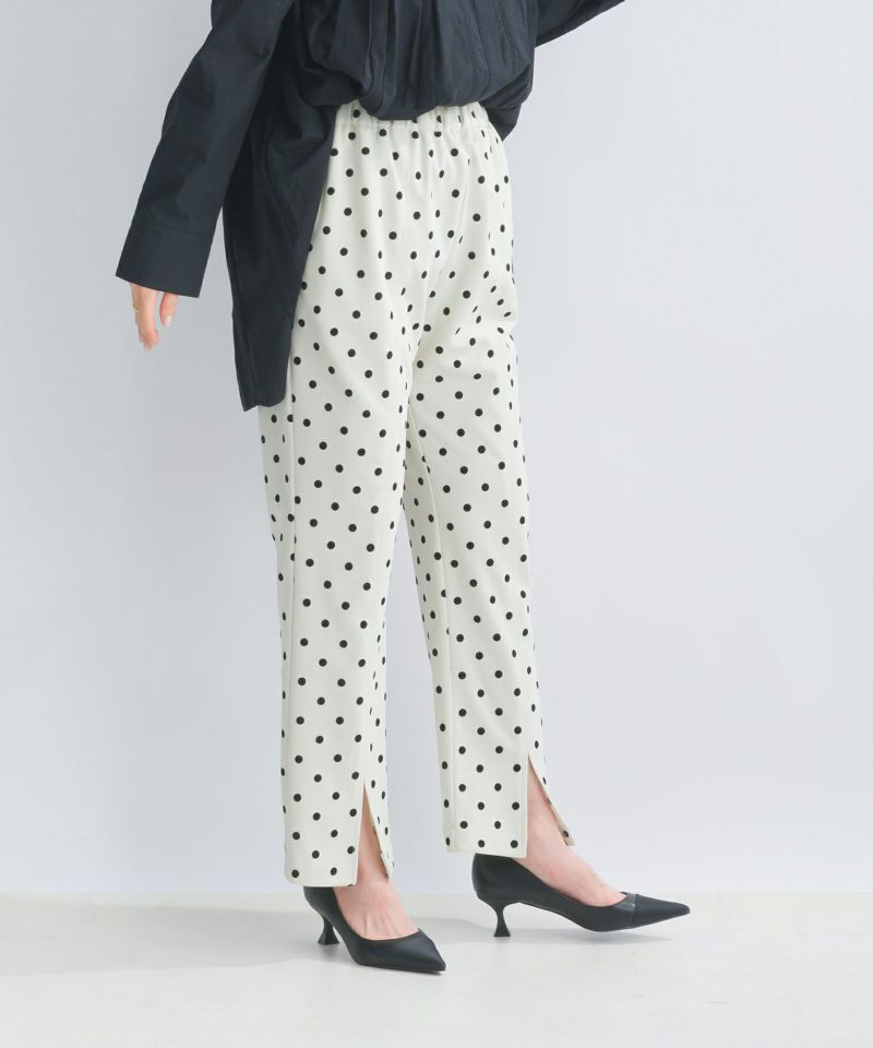 フロッキードットフロントスリットストレッチパンツ | PICCIN