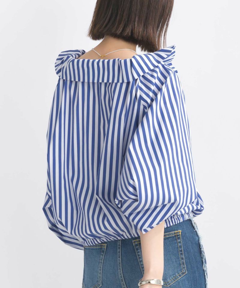 ブラウス シャツ 「PICCIN/ピッチン」ビッグカラーグログランリボンチェック柄ブラウス レディース ビッグカラーグログランリボンストライプブラウス | PICCIN