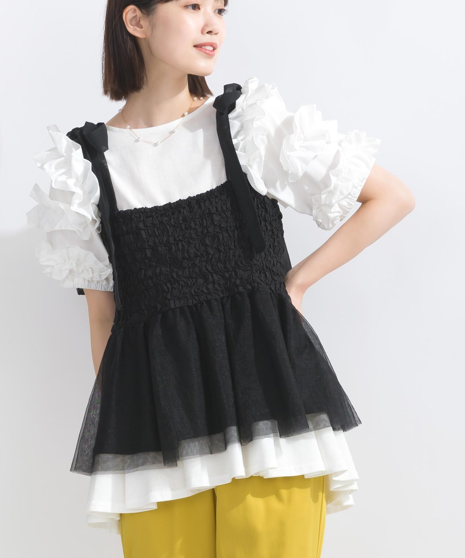 model：162cm　着用サイズ：M　オフホワイト