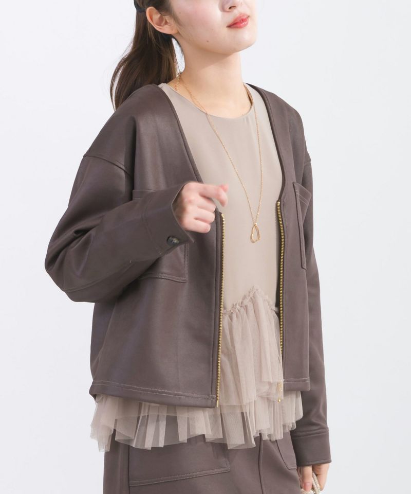 WEB限定】【セットアップ可能】スエードタッチノーカラージャケット