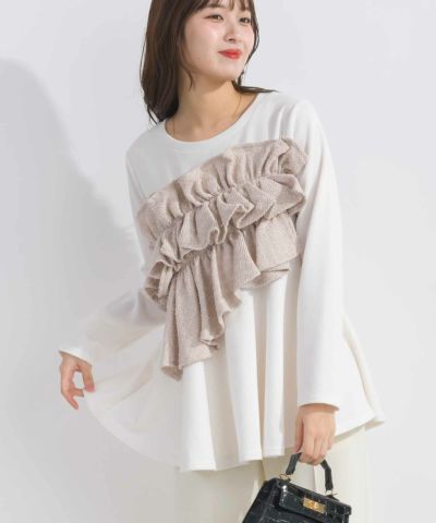 【新品・未使用】ピッチン＊PICCIN＊フリルノースリーブペプラムニット＊グレー フリルノースリーブペプラムニット（ニット/セーター）｜PICCIN