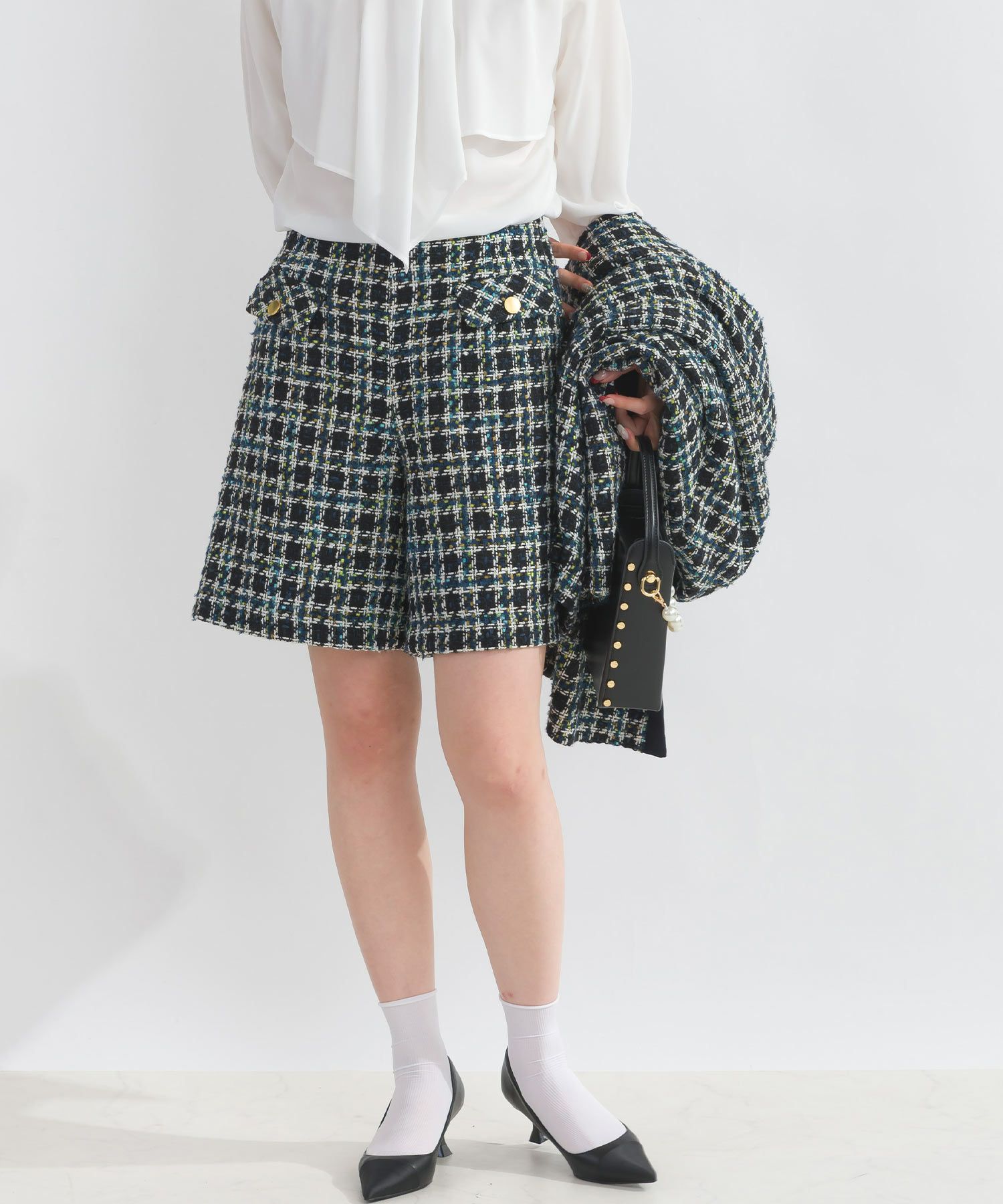 セットアップ可能】チェックツイードキュロットパンツ | PICCIN