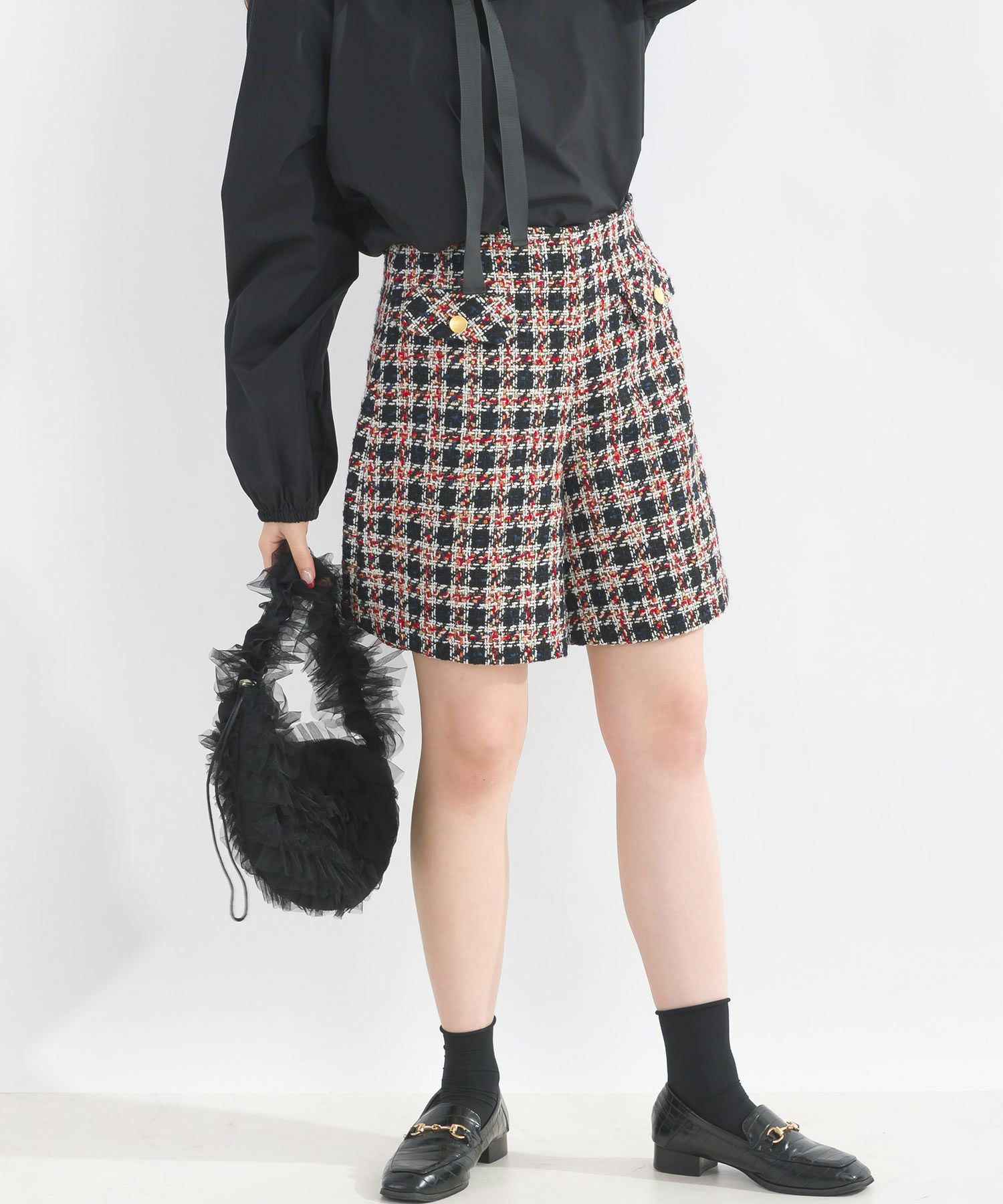 セットアップ可能】チェックツイードキュロットパンツ | PICCIN