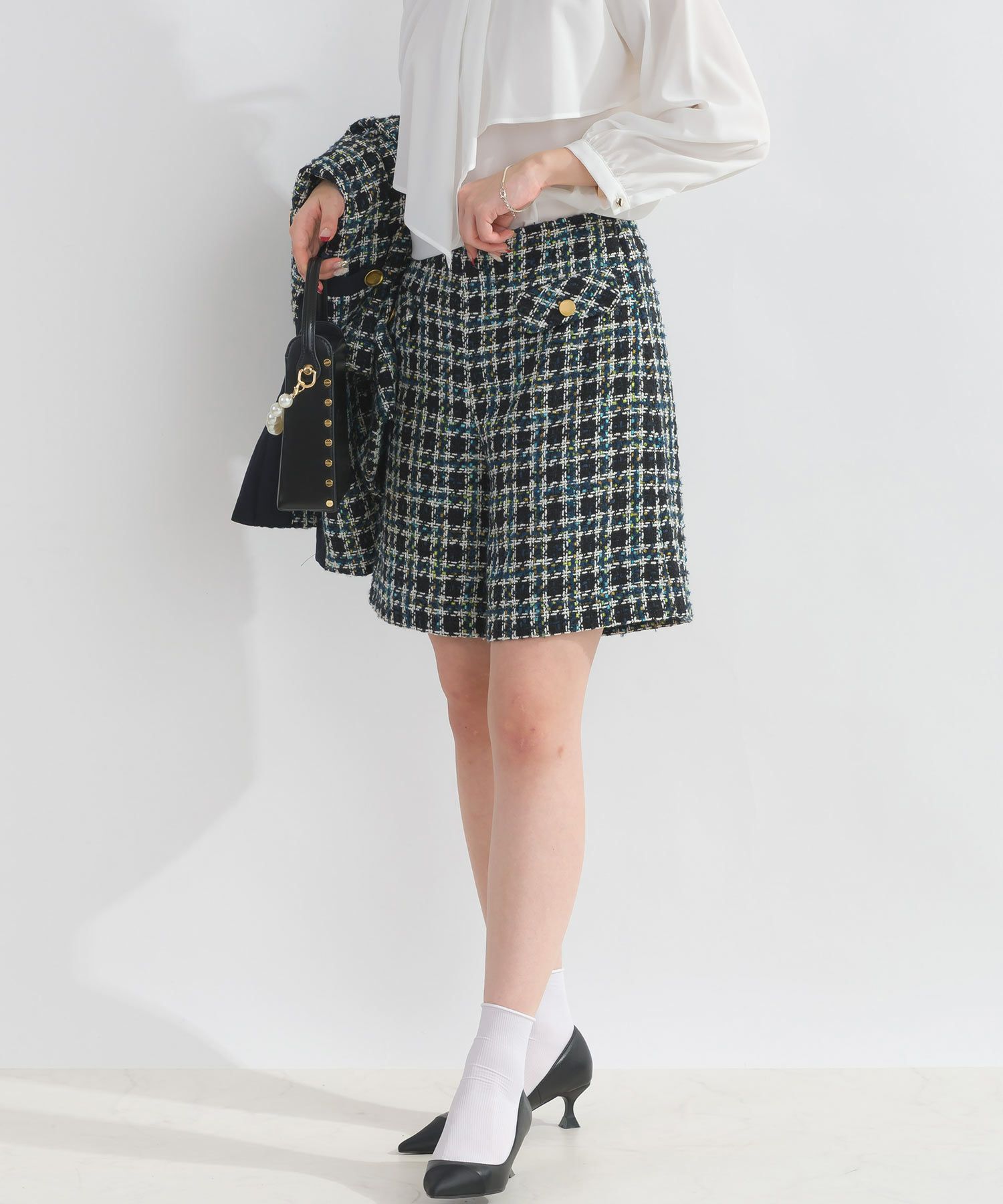 セットアップ可能】チェックツイードキュロットパンツ | PICCIN