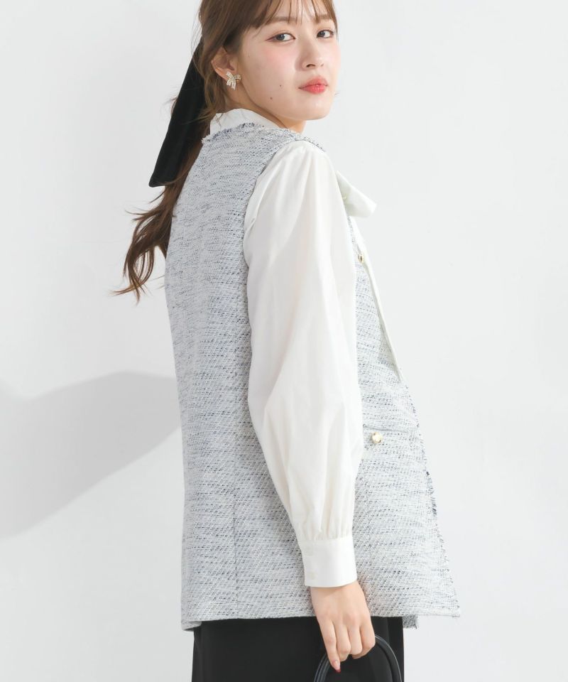 ella selectshop■ビッグカラーツイードジレ(ホワイト) ella selectshop□ビッグカラーツイードジレ(ホワイト)