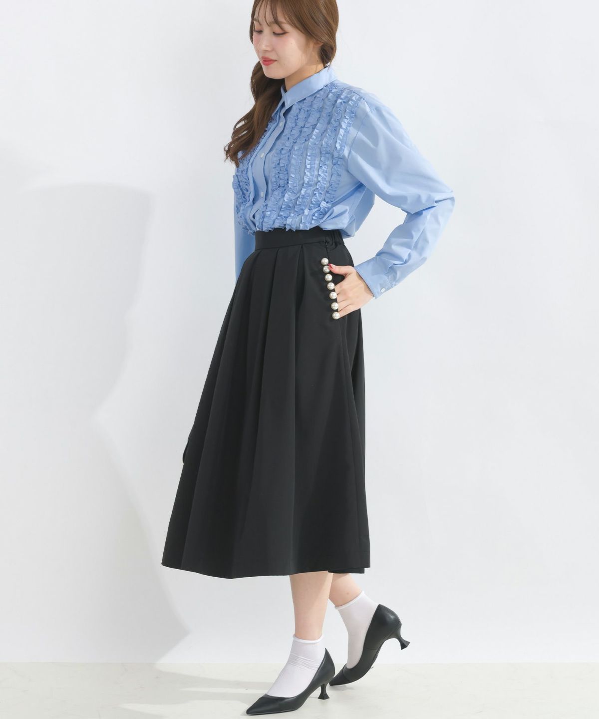 model：H165　着用サイズ：M　サックスブルー