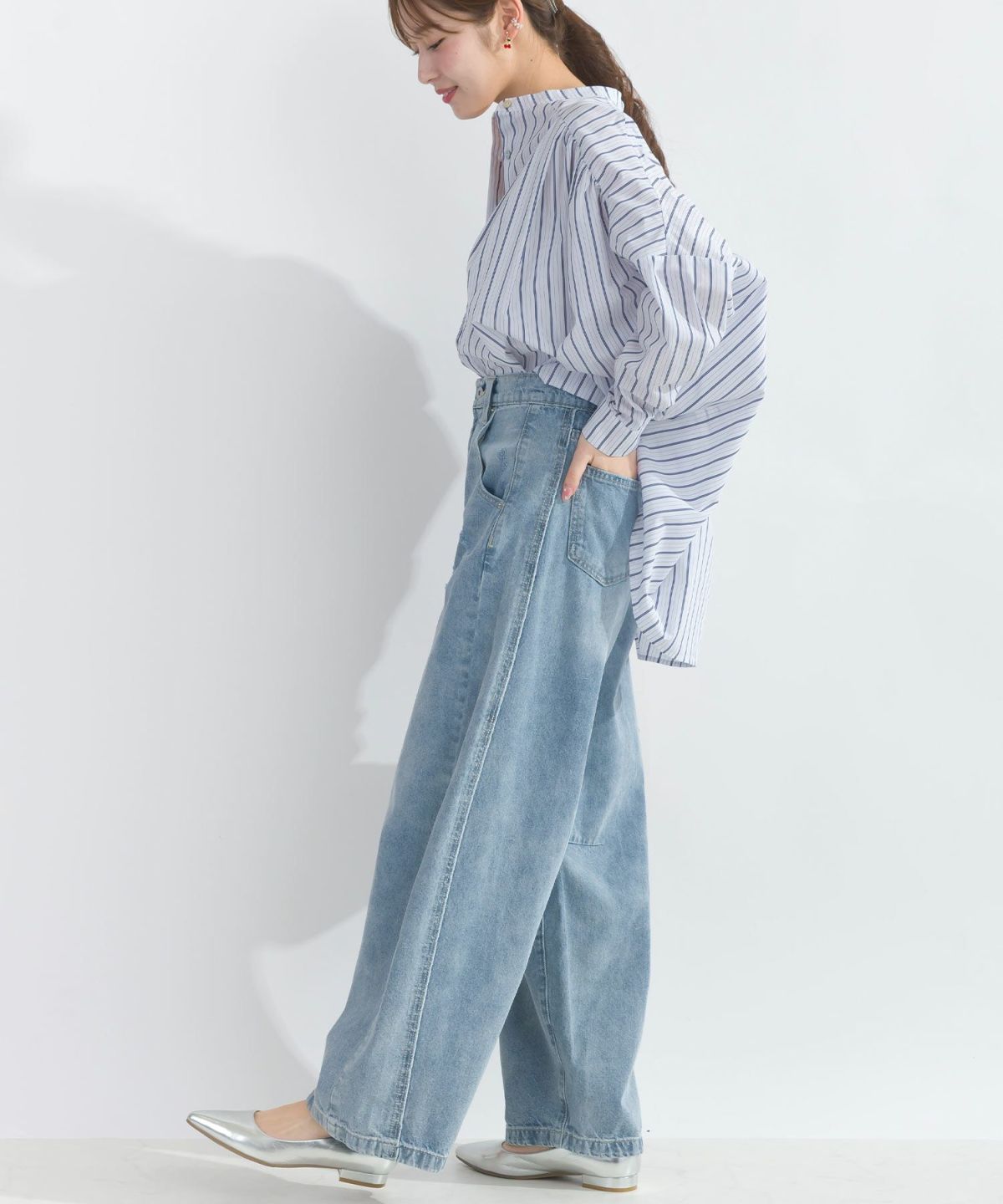 model：H165　着用サイズ：M　サックスブルー