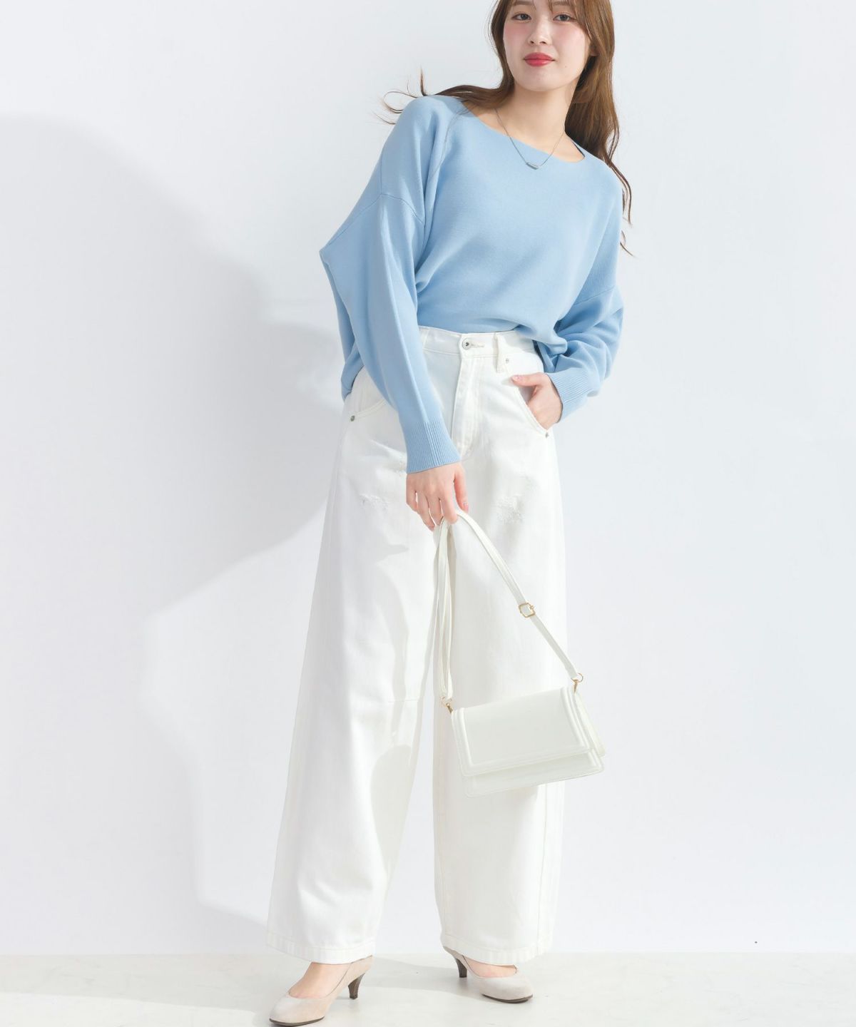 model：H165　着用サイズ：M　サックスブルー