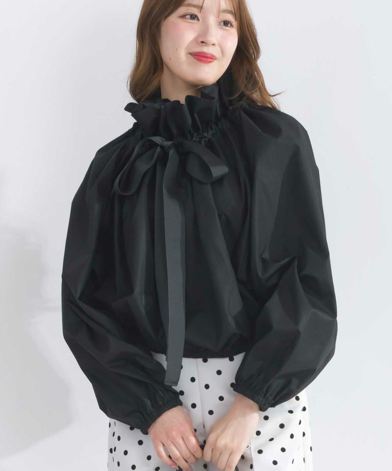 【美品】ブラミンク シルク100% 上品リボンブラウス 長袖 ブラック 日本製 ハート刺繍ビッグカラーグログランリボンブラウス | PICCIN (ピッチン