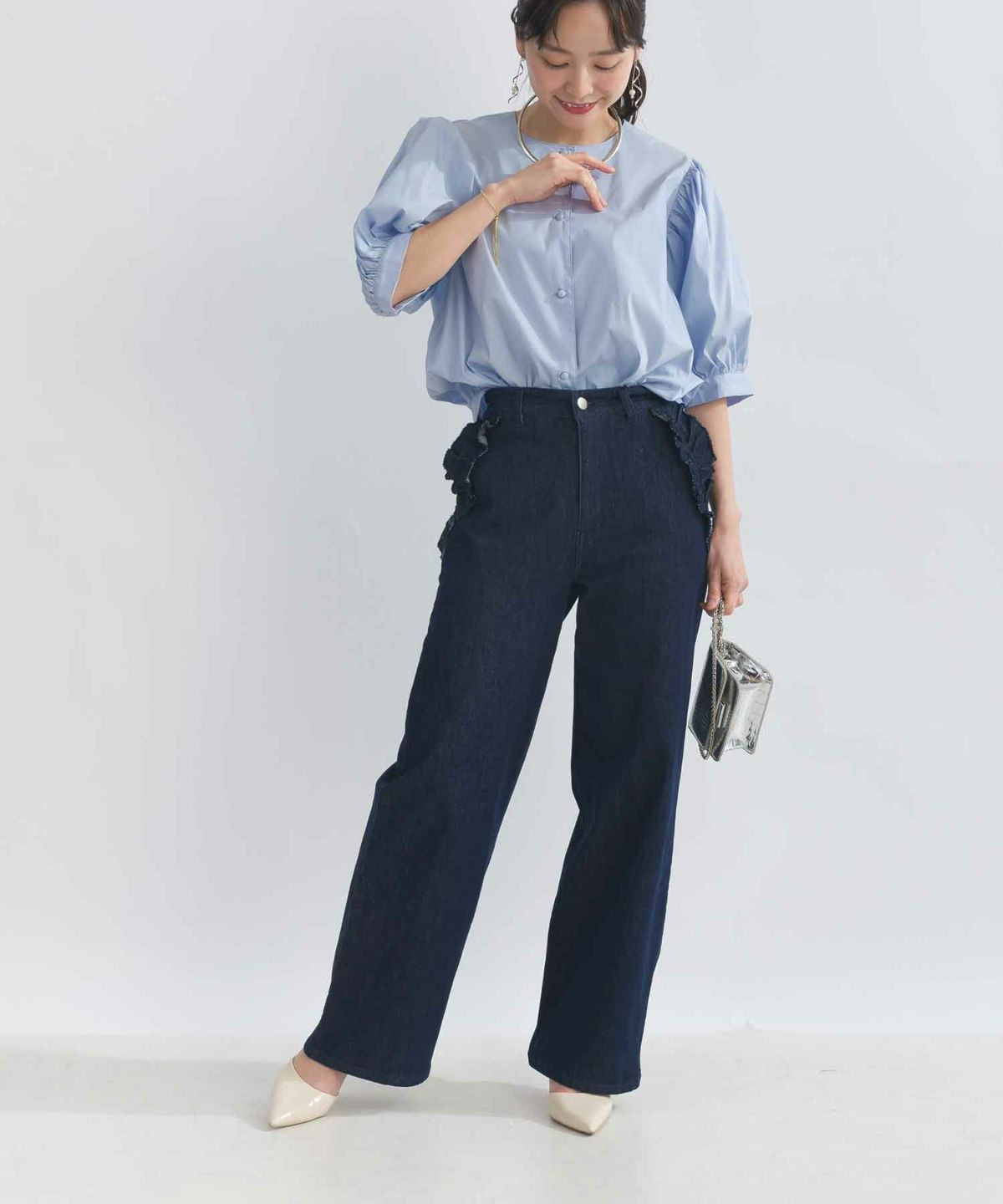 model：H153　着用サイズ：M　サックスブルー