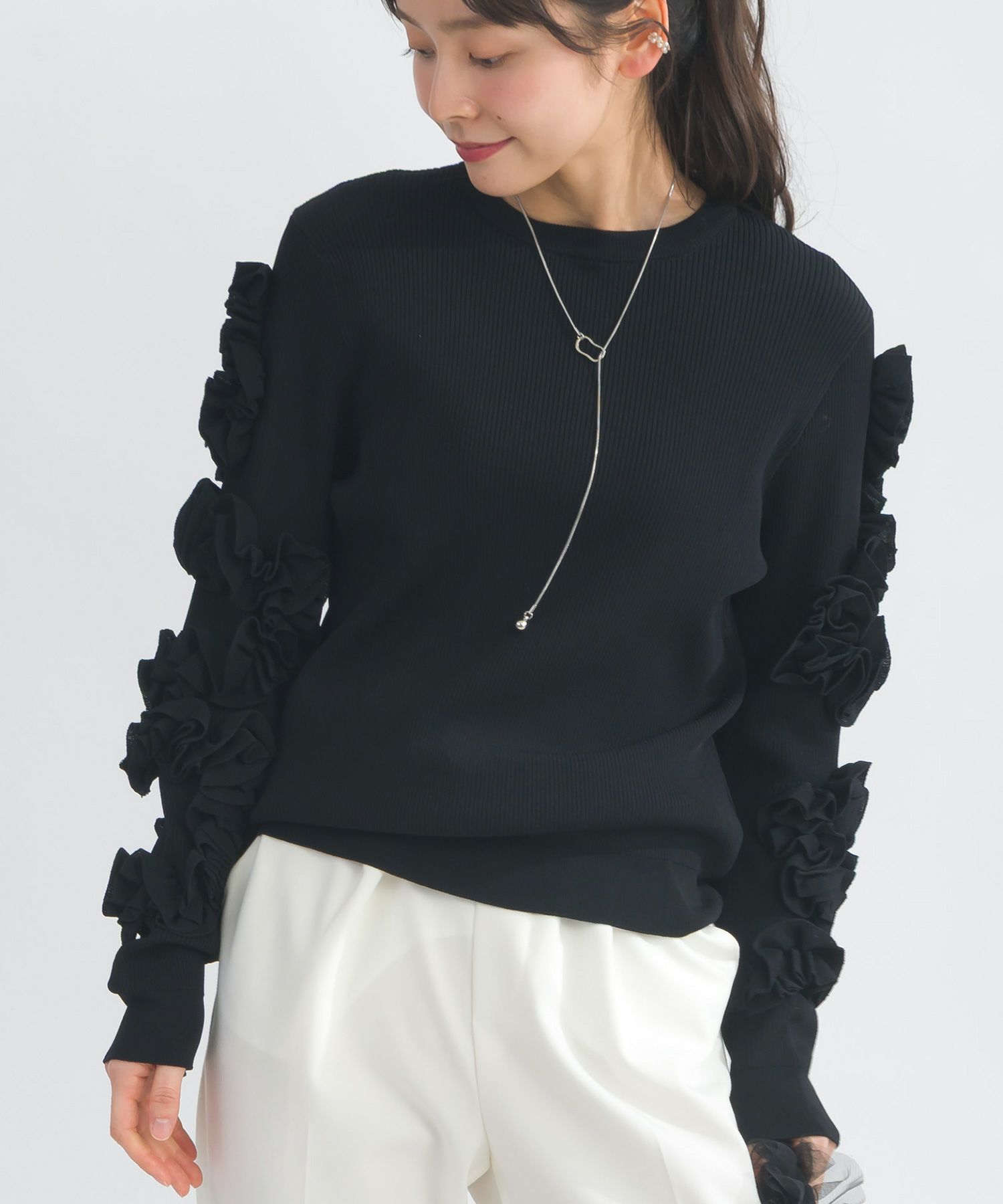 MACHATT マチャット パッチワークフリルニット　ブラック ☆nn様専用☆MACHATT フリルパッチワークニット ブラック セール】2025