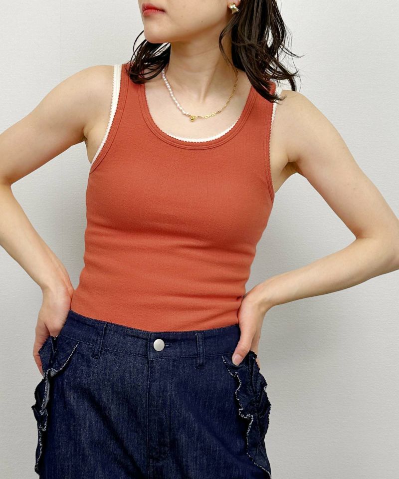 model：H164　着用サイズ：M　アイレットタンクトップ①下 ②上