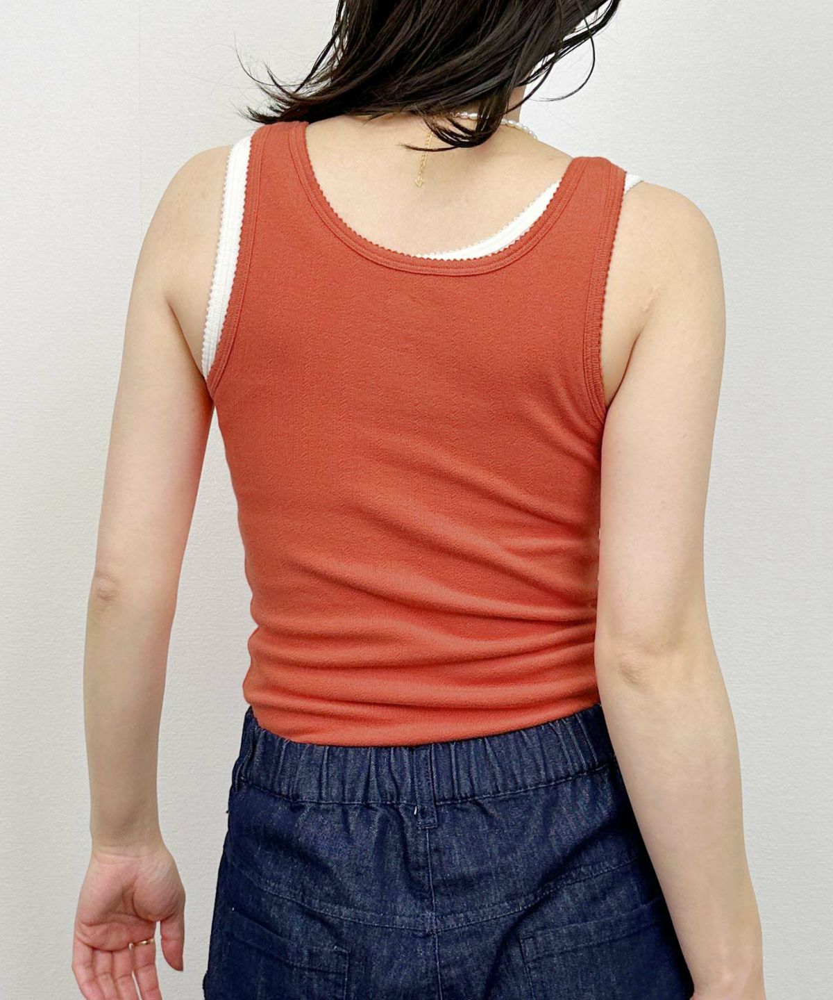 model：H164　着用サイズ：M　アイレットタンクトップ①下 ②上