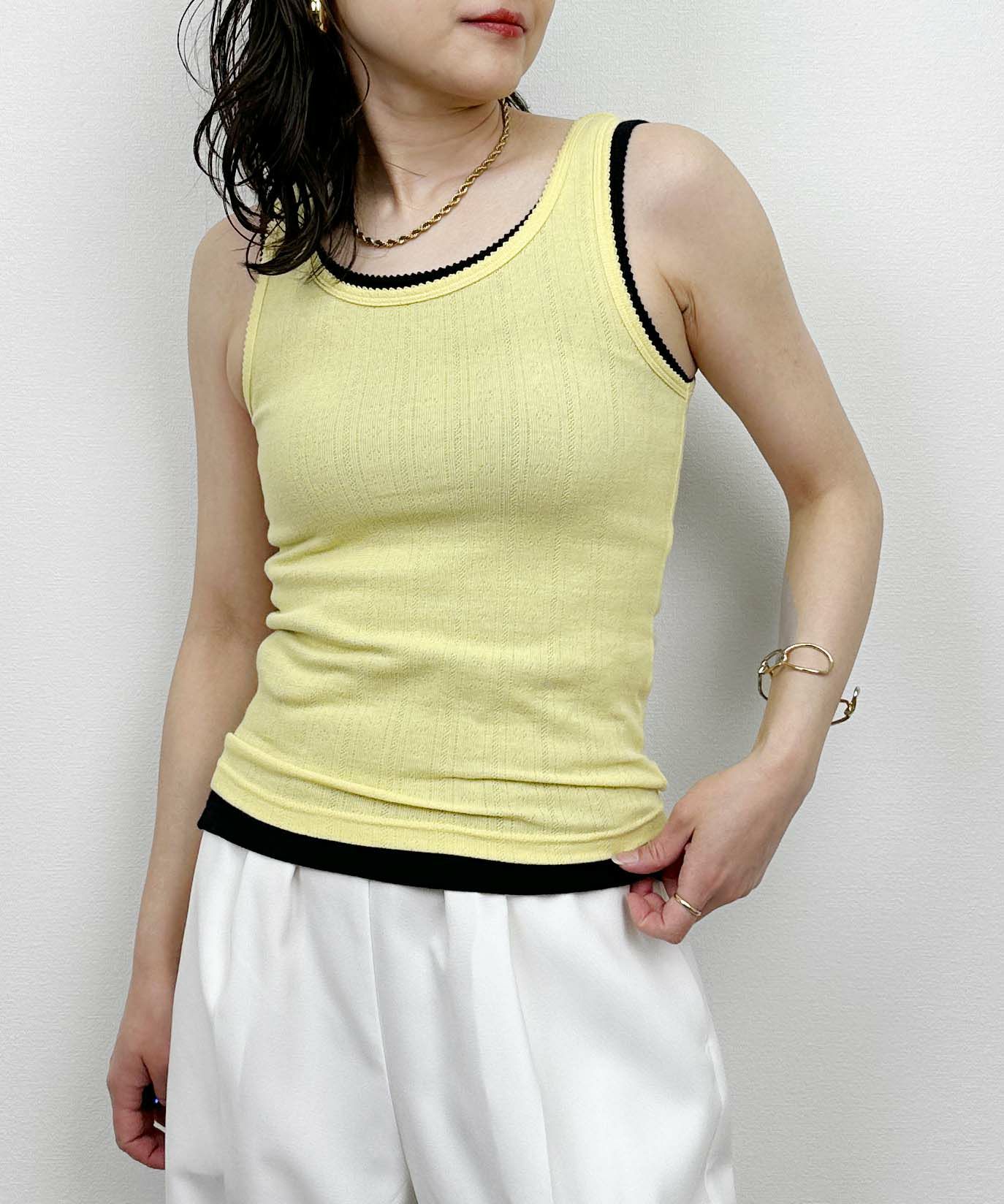 model：H164　着用サイズ：M　アイレットタンクトップ①下 ②上
