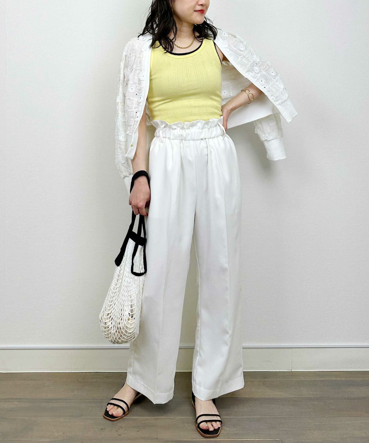 model：H164　着用サイズ：M　アイレットタンクトップ①下 ②上