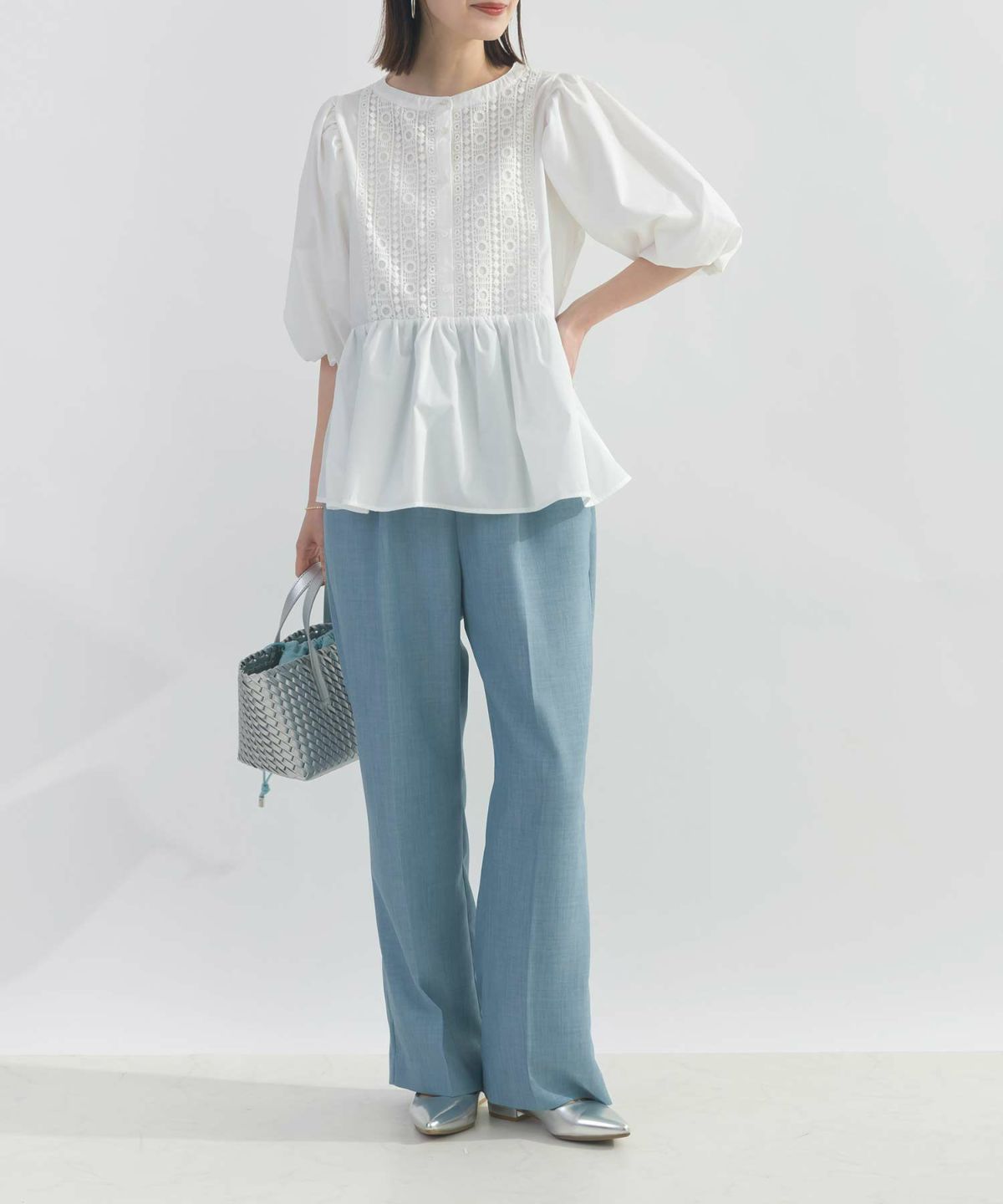 model：H164　着用サイズ：M　サックスブルー