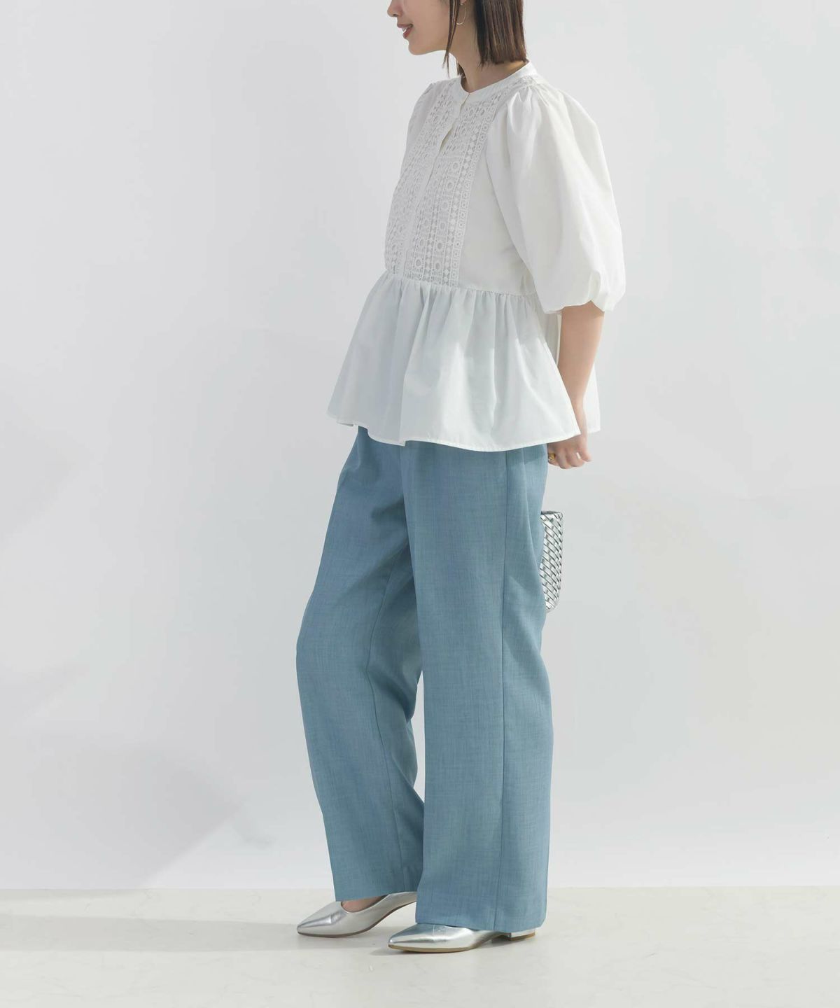 model：H164　着用サイズ：M　サックスブルー