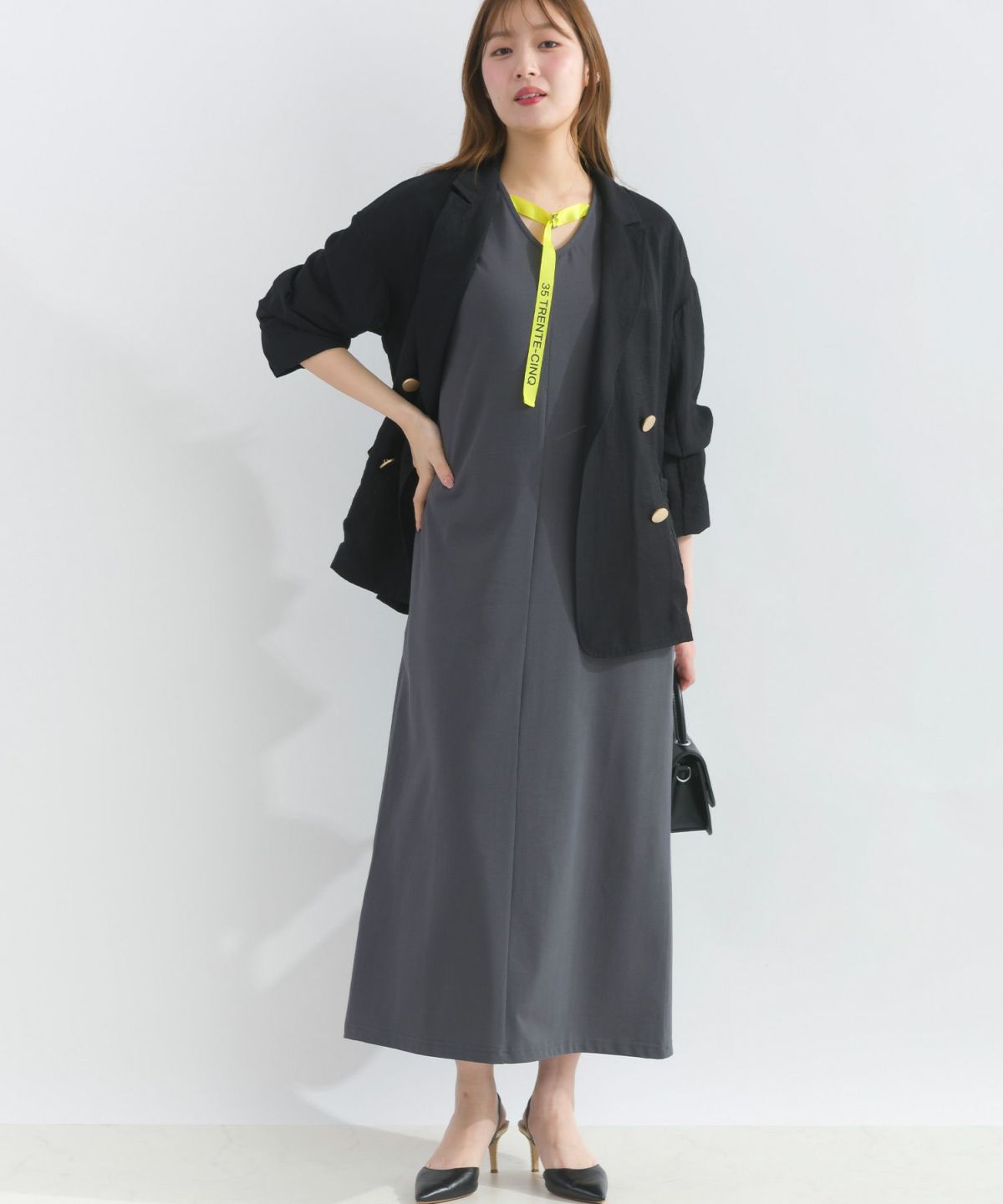 model：H165　着用サイズ：M　チャコールグレー