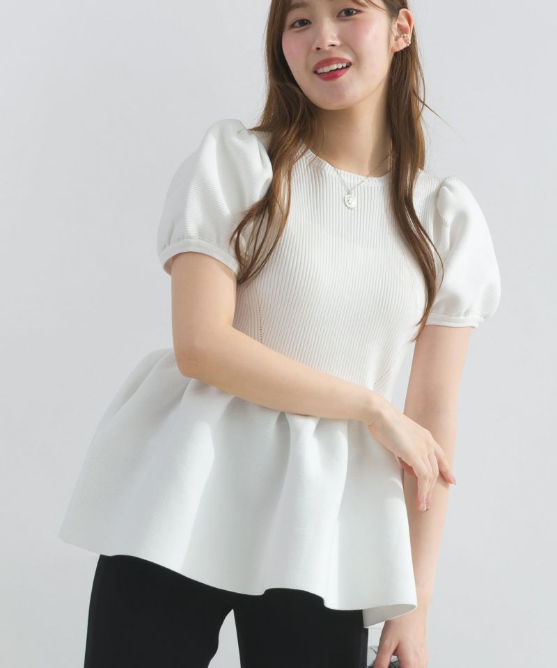 【SALE】PICCIN PERLA ピッチンぺルラ 即日発送  パフスリーブペプラムニット 906500 半袖 Tシャツ レディース ペプラム 半袖ニット パフスリーブペプラムニット | PICCIN (ピッチン) 公式通販