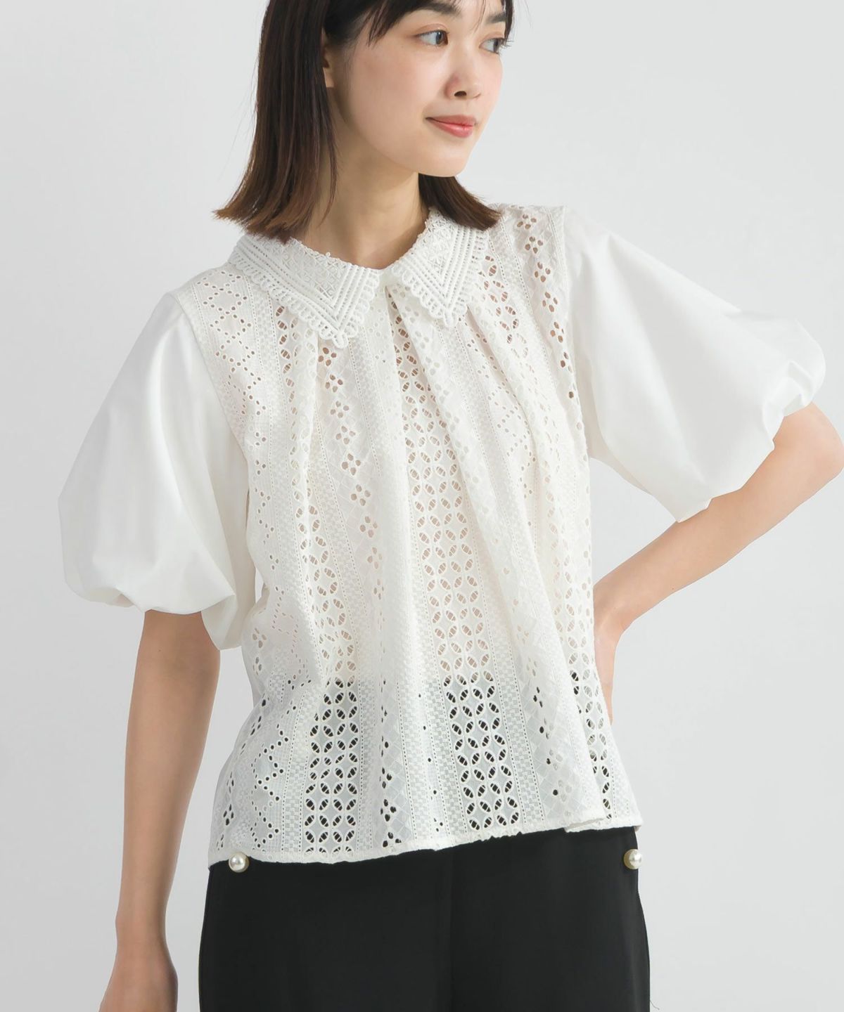 model：H162　着用サイズ：M　オフホワイト