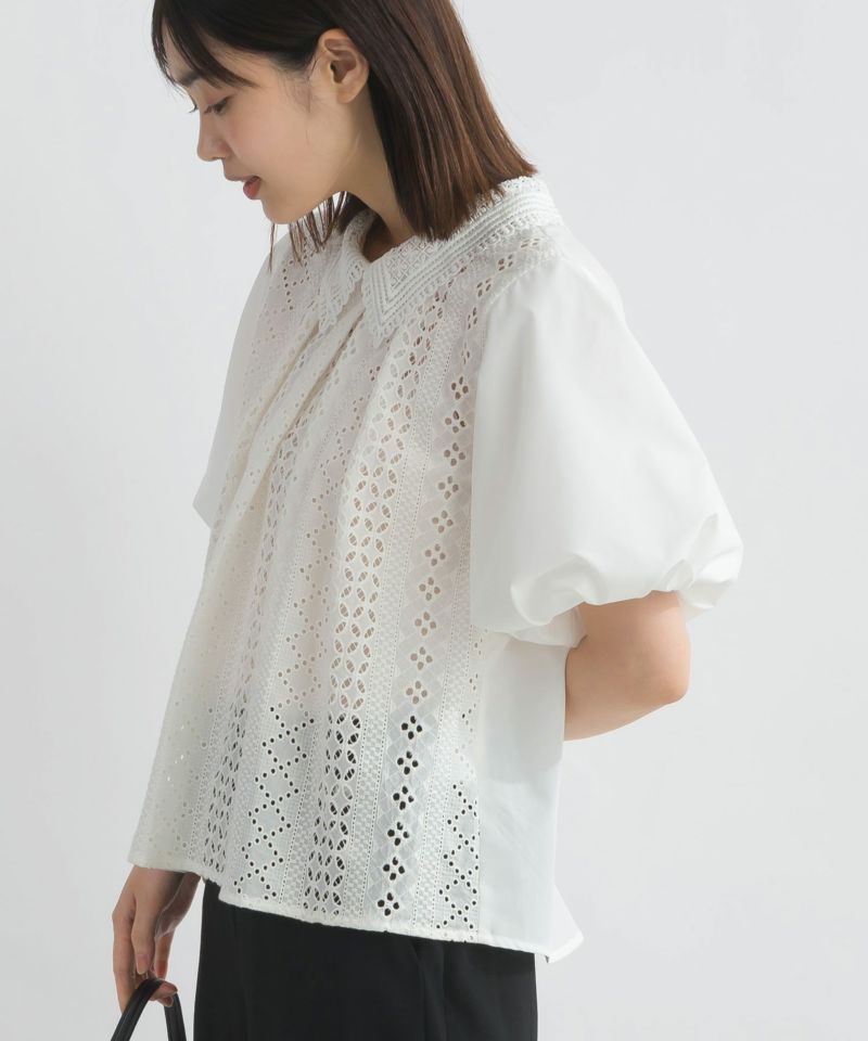 美品 ソヴ sov. バルーンスリーブ半袖ショートブラウス