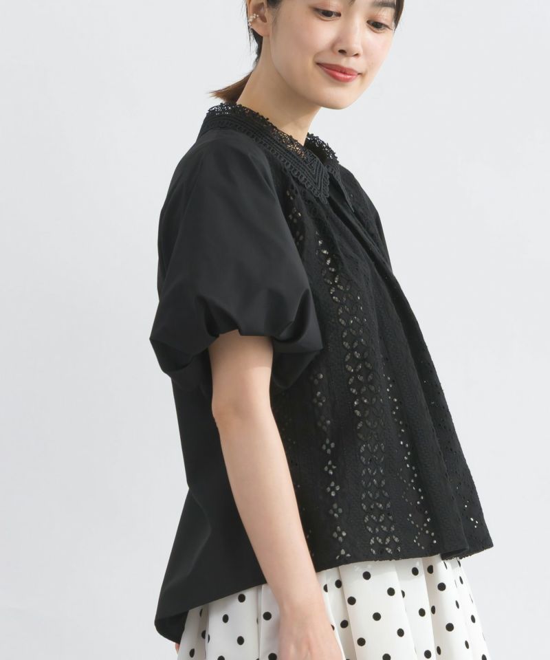 ENFOLD バルーンハーフスリーブブラウス　ブラック サイズ38 BALLOON HALF-SLEEVE BLOUSE｜38｜O/WHT｜SHIRTS AND BLOUSES