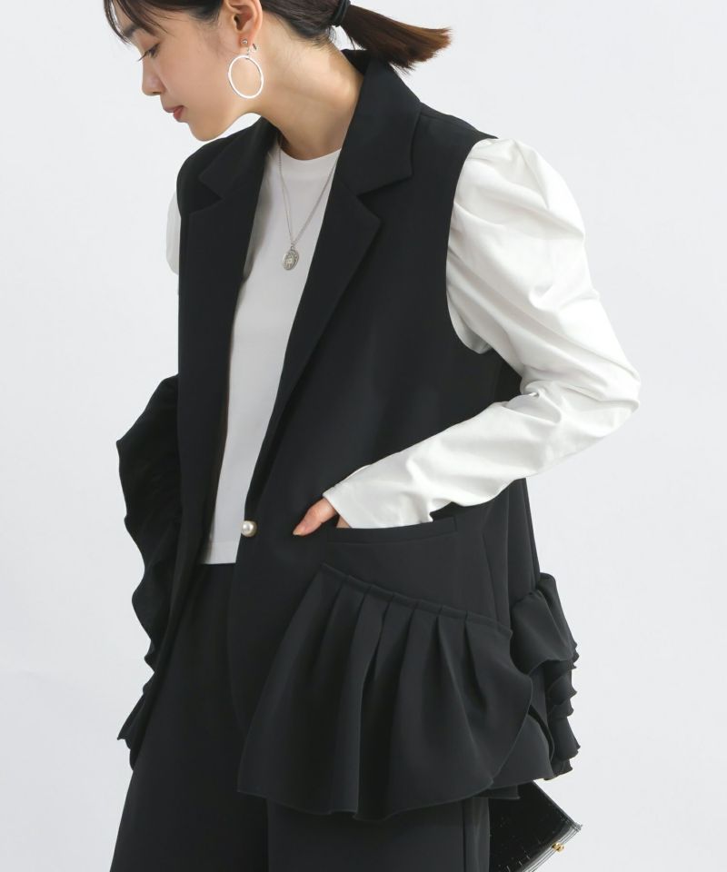 PICCIN ピッチン ベスト 907040 レディース アシンメトリー フリル ジレ ノースリーブ カラー2色 PICCIN ピッチン ベスト 907040 レディース アシンメトリー