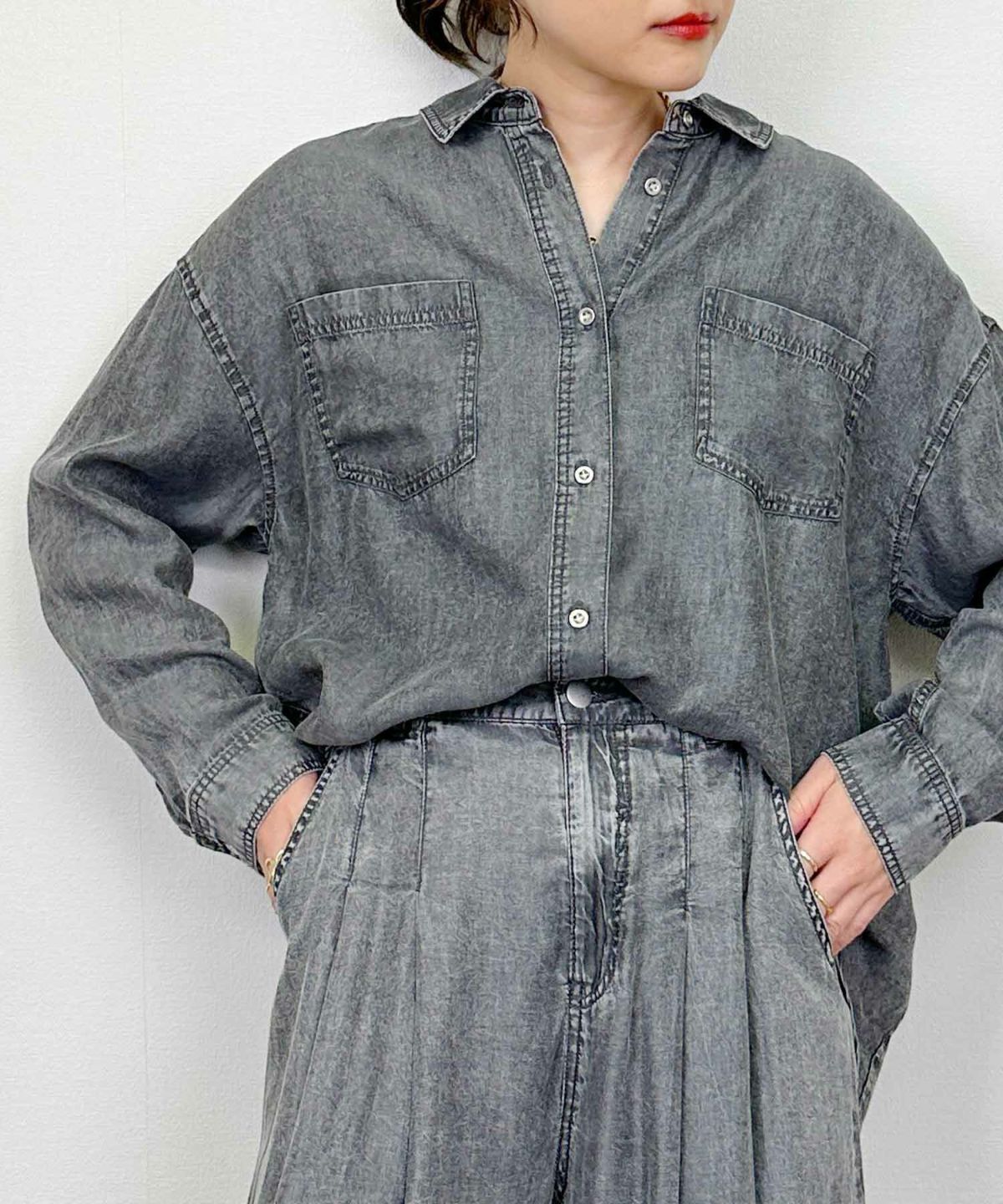 model：H164　着用サイズ：M　チャコールグレー　セットアップで