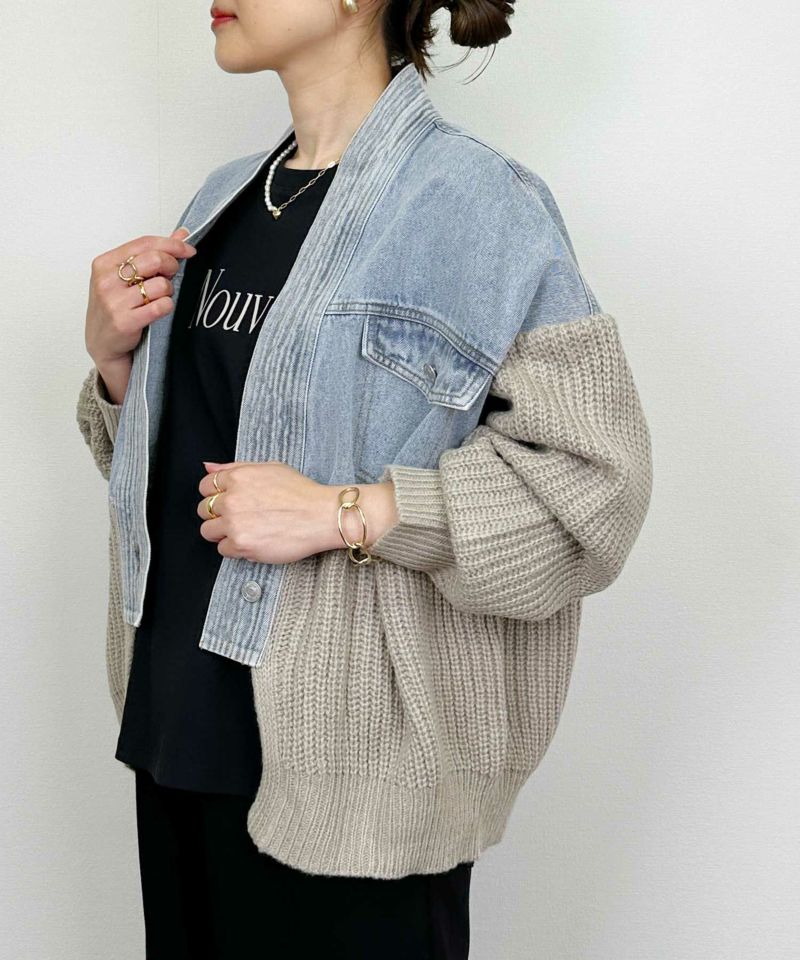 amok カーディガンドッキングMA-1 amok カーディガンドッキングMA-1 AMOK】MUTI BORDER KNIT CARDIGAN