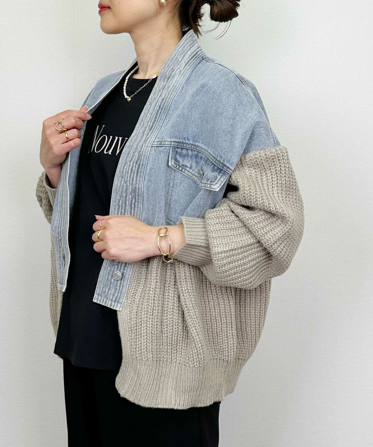 model：H164　着用サイズ：M　グレイッシュベージュ