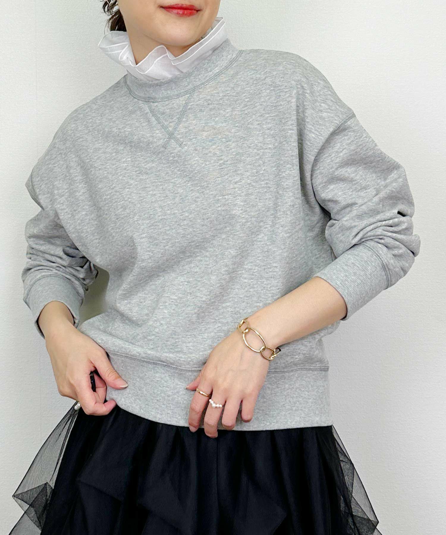 日本製】襟フリル付きミニ裏毛プルオーバー(襟取り外し可