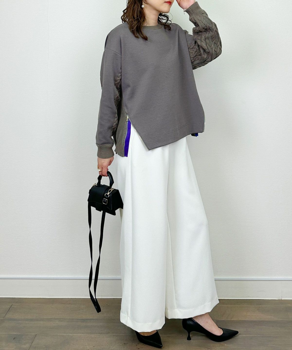 model：H164　着用サイズ：M　チャコールグレー