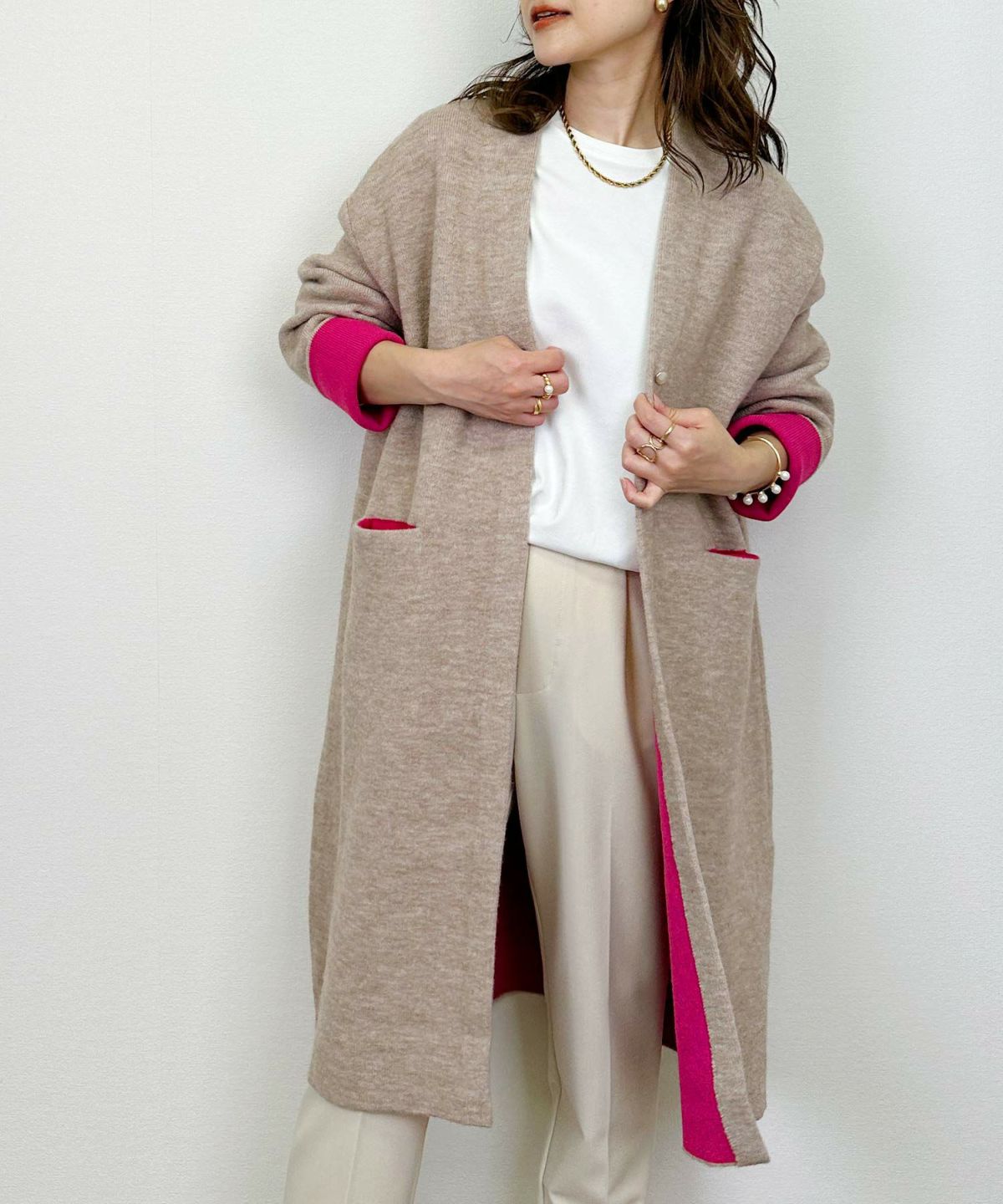 model：H164　着用サイズ：M　ベージュ