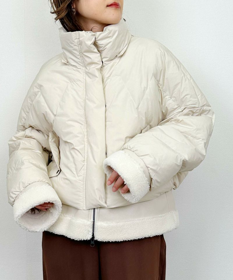 model：H164　着用サイズ：M　オフホワイト　フードなし/裾ドロスト絞った状態