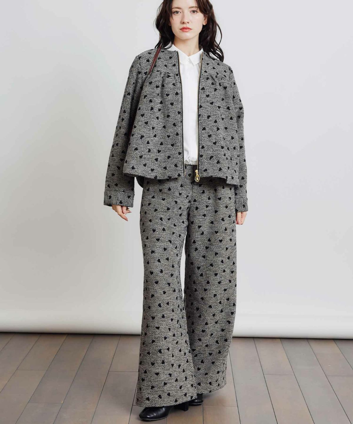 model：H155　着用サイズ：M　モカ　セットアップで