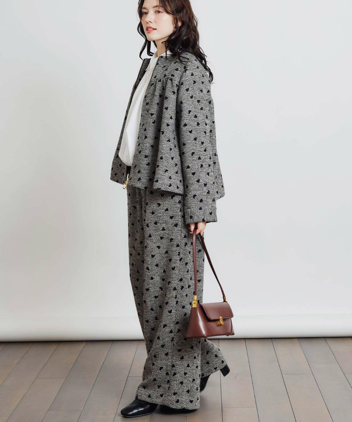 model：H155　着用サイズ：M　モカ　セットアップで