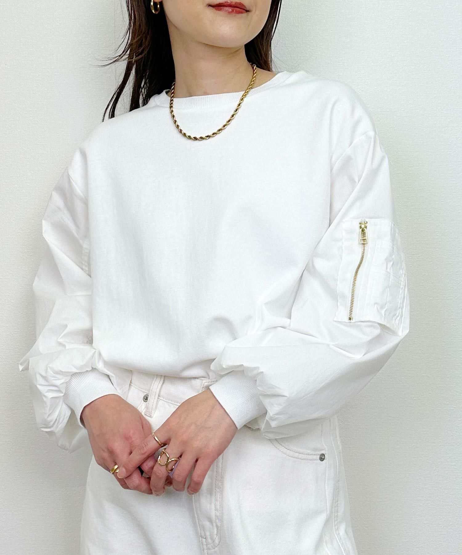 model：H164　着用サイズ：M　オフホワイト